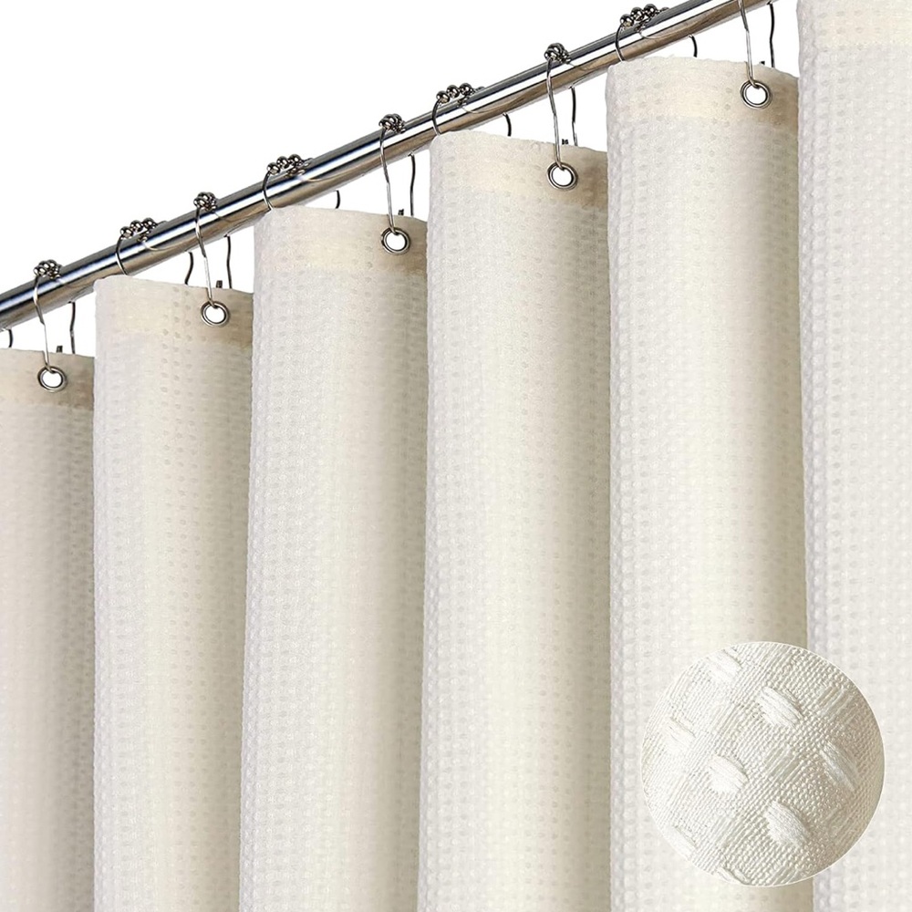 Dynamene Extra Long Fabric Shower Curtain Waffle Weave 84” Long Heavy Duty Cloth